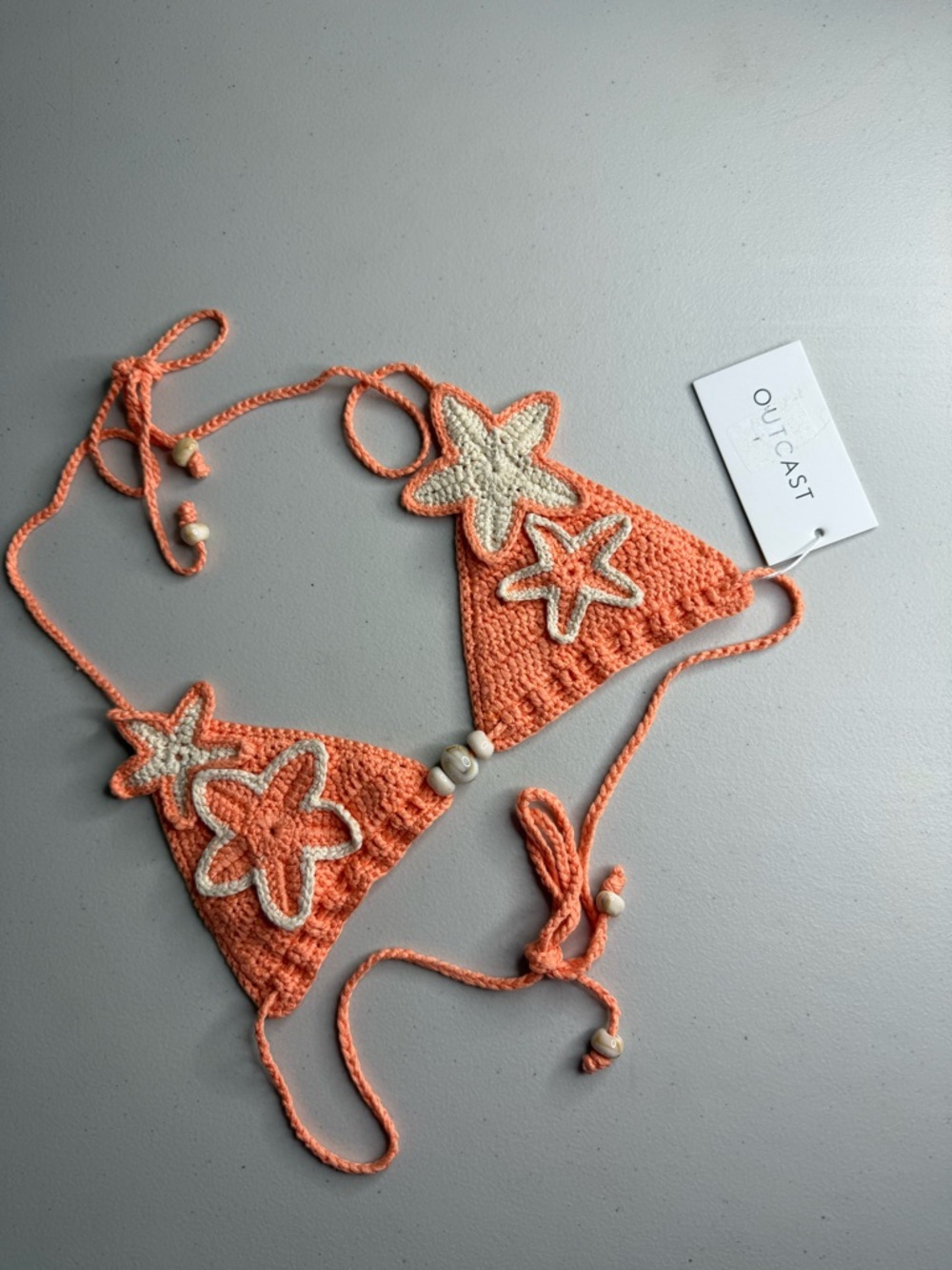 Outcast Alina Triangle Bikini Top Crochet Pink Peach Orange Color Crocheted NWT